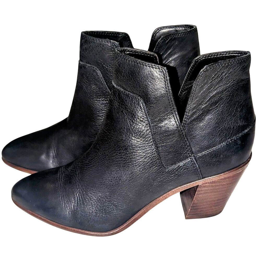 Womens Franco Sarto Odessa Stacked Heel Leather Booties Black Sz 8.5